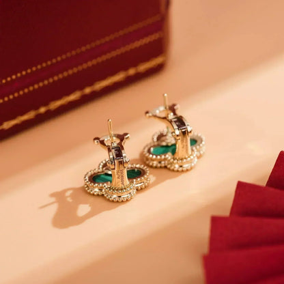 [AuraEcho Jewelry]CLOVER MEDIUM 1 MOTIFS MALACHITE  EARRINGS