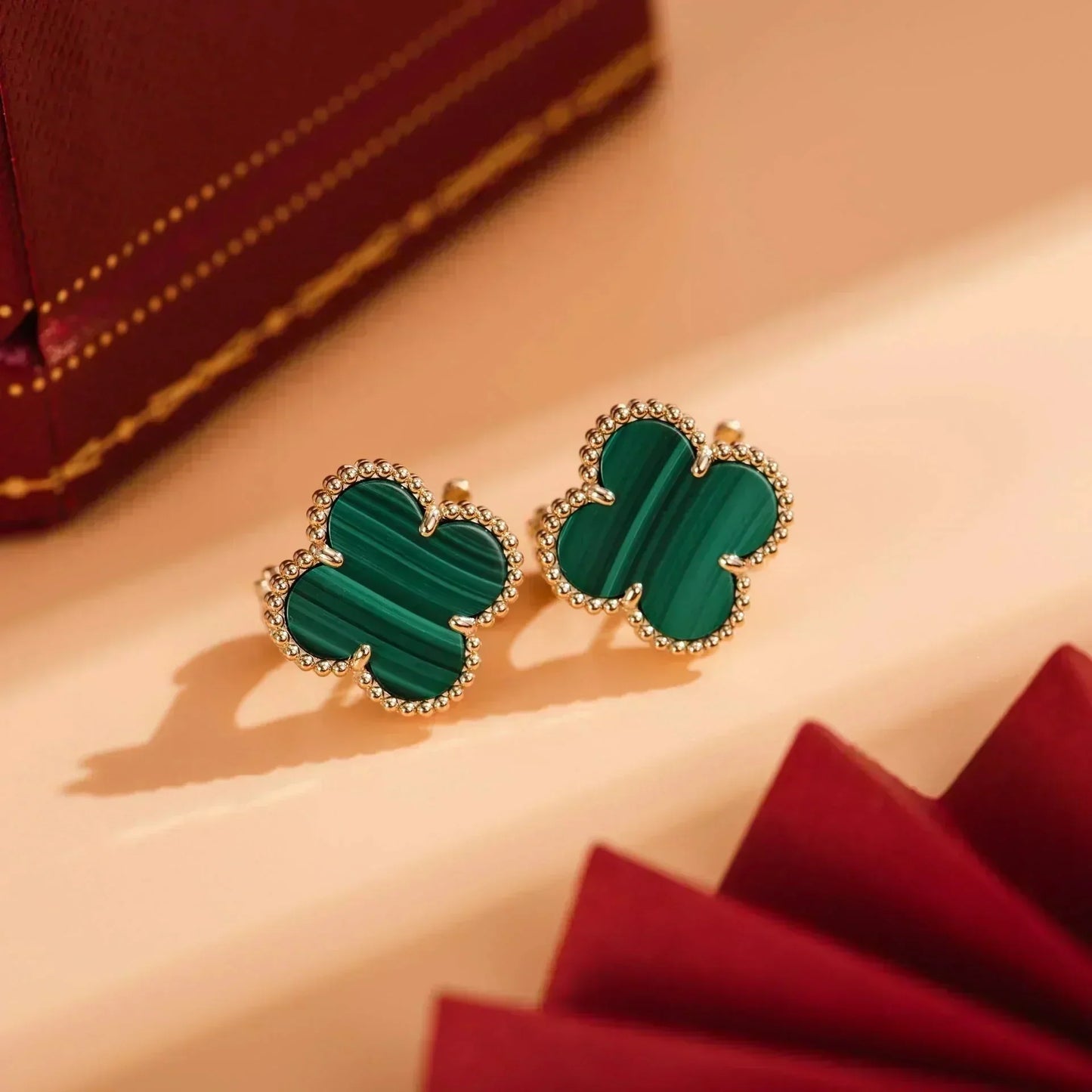 [AuraEcho Jewelry]CLOVER MEDIUM 1 MOTIFS MALACHITE  EARRINGS