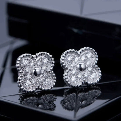 [AuraEcho Jewelry]CLOVER 1 MOTIFS DIAMOND STUD EARRINGS SILVER