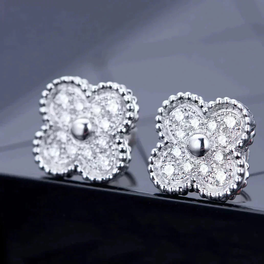 [AuraEcho Jewelry]CLOVER 1 MOTIFS DIAMOND STUD EARRINGS SILVER