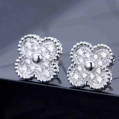 [AuraEcho Jewelry]CLOVER 1 MOTIFS DIAMOND STUD EARRINGS SILVER