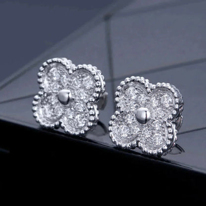 [AuraEcho Jewelry]CLOVER 1 MOTIFS DIAMOND STUD EARRINGS SILVER