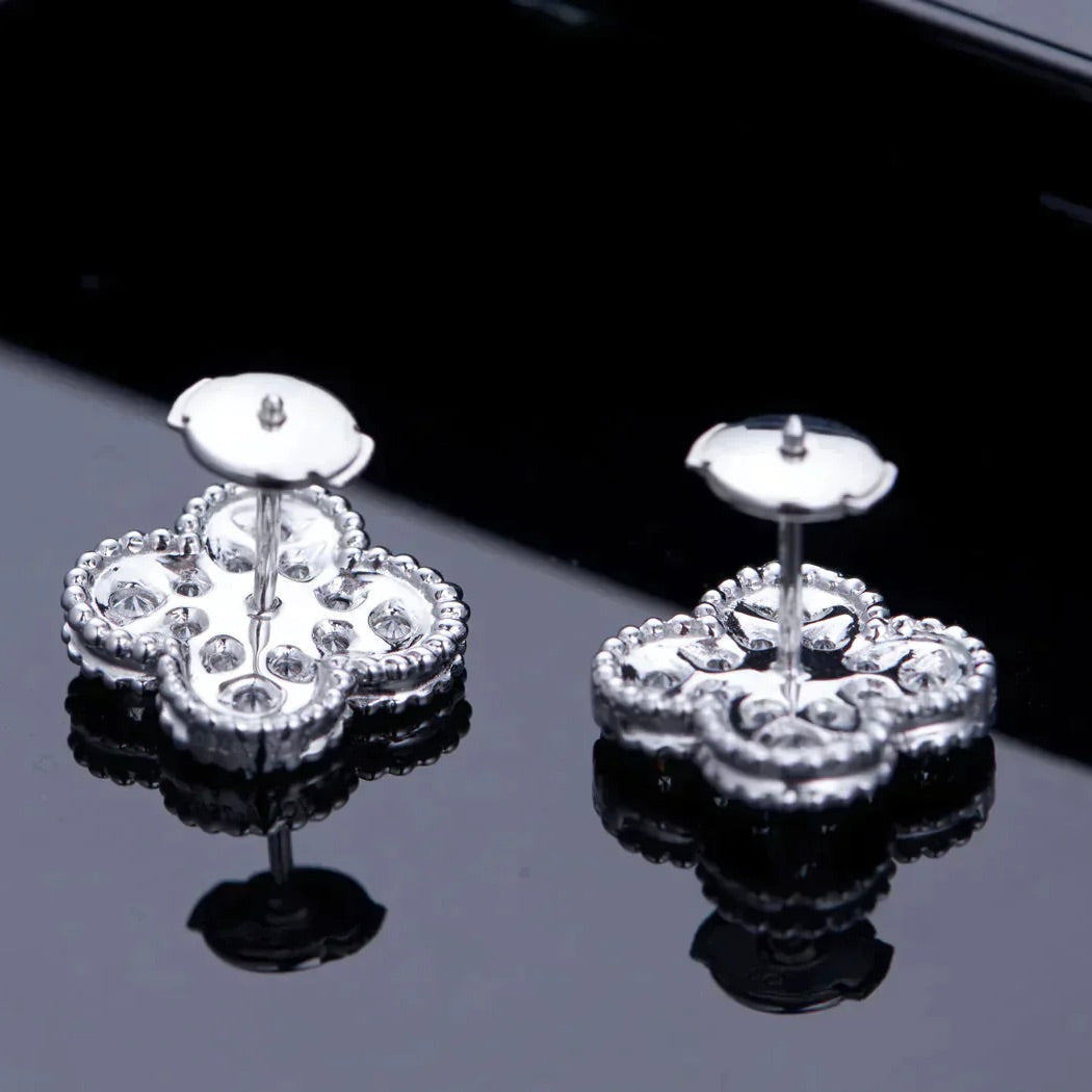 [AuraEcho Jewelry]CLOVER 1 MOTIFS DIAMOND STUD EARRINGS SILVER