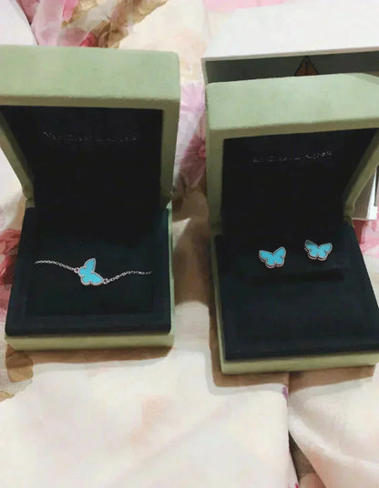 [AuraEcho Jewelry]BUTTERFLY TURQUOISE EARRINGS SILVER