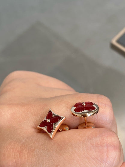 [AuraEcho Jewelry]STAR AND SUN PINK GOLD CARNELIAN STUD EARRINGS