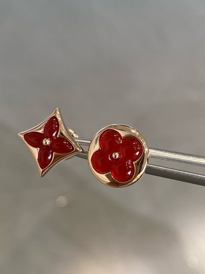 [AuraEcho Jewelry]STAR AND SUN PINK GOLD CARNELIAN STUD EARRINGS