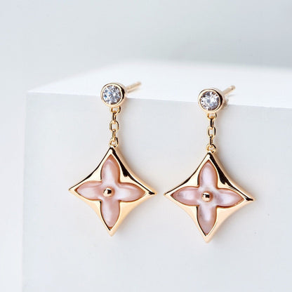 [AuraEcho Jewelry]DOUBLE STAR PINK GOLD MOP DROP EARRINGS