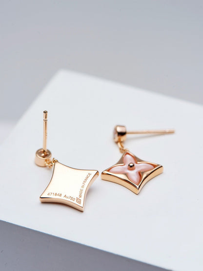 [AuraEcho Jewelry]DOUBLE STAR PINK GOLD MOP DROP EARRINGS