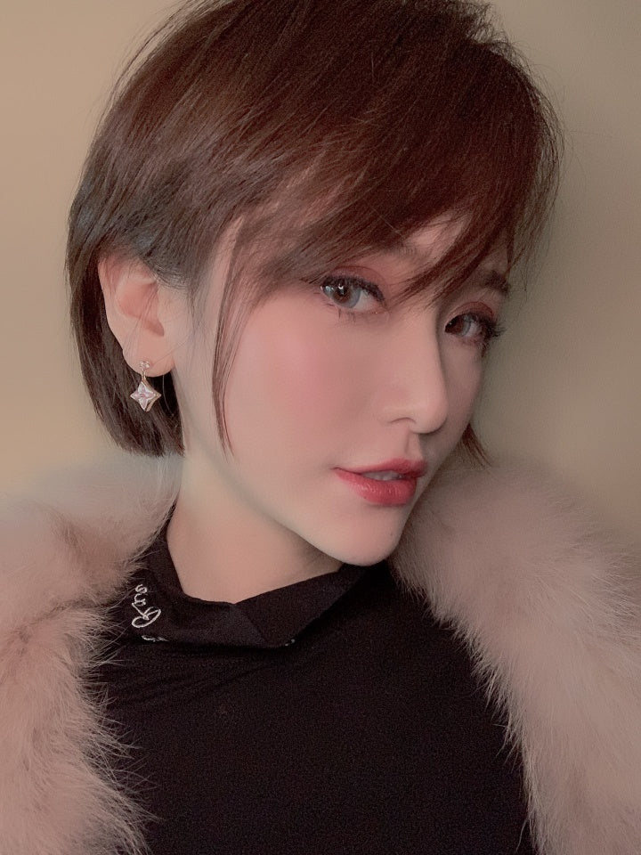 [AuraEcho Jewelry]DOUBLE STAR PINK GOLD MOP DROP EARRINGS
