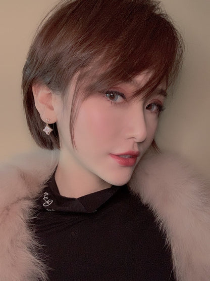 [AuraEcho Jewelry]DOUBLE STAR PINK GOLD MOP DROP EARRINGS