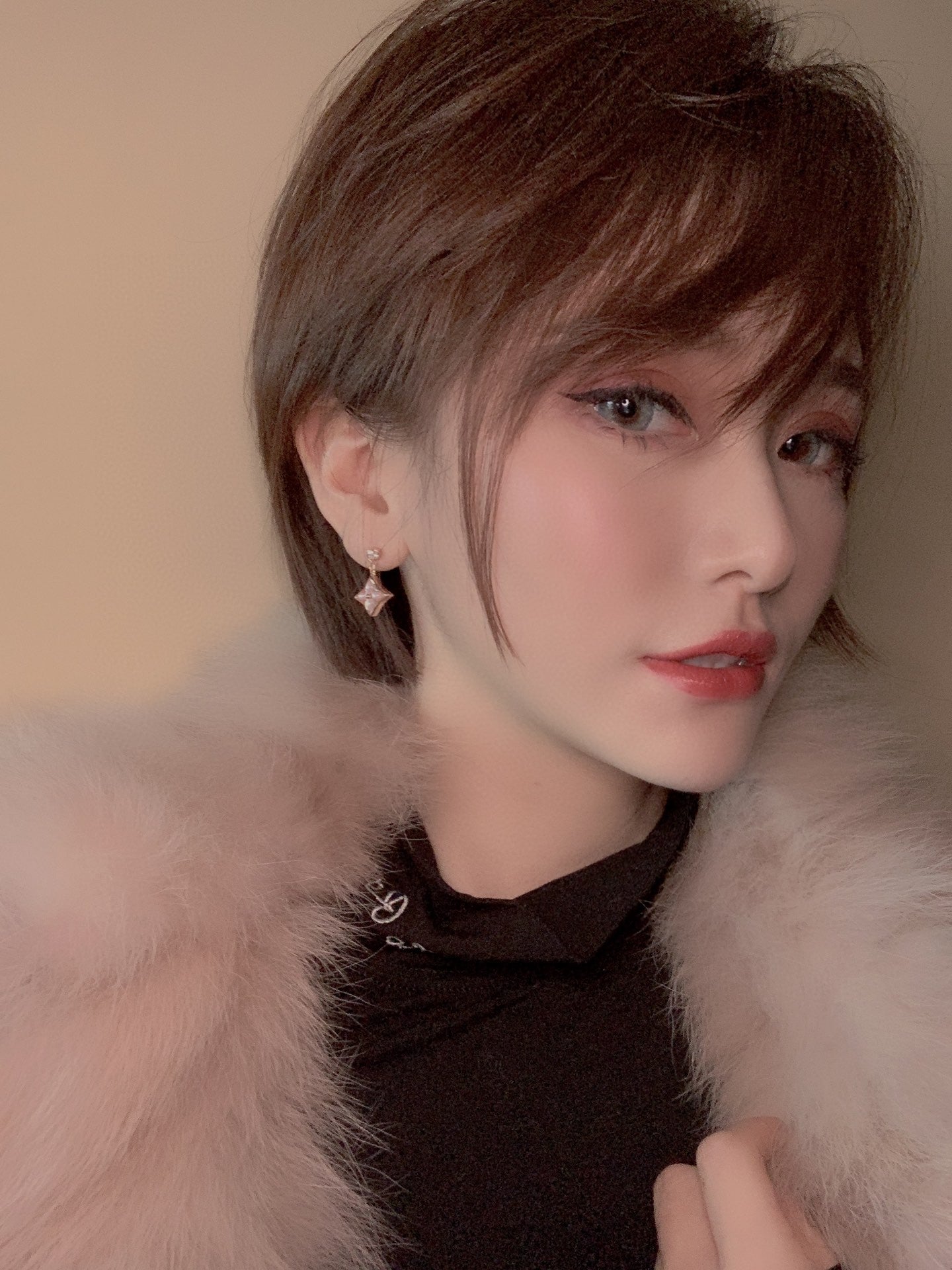 [AuraEcho Jewelry]DOUBLE STAR PINK GOLD MOP DROP EARRINGS