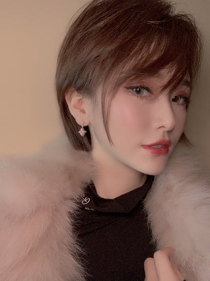 [AuraEcho Jewelry]DOUBLE STAR PINK GOLD MOP DROP EARRINGS
