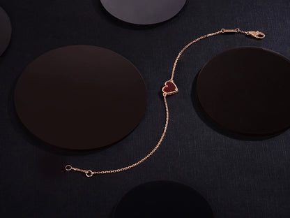 [AuraEcho Jewelry]HEART CARNELIAN PINK GOLD BRACELET