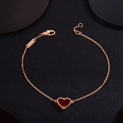[AuraEcho Jewelry]HEART CARNELIAN PINK GOLD BRACELET