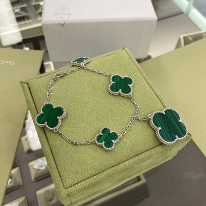 [AuraEcho Jewelry]CLOVER 5 MOTIFS SIVLER MALACHITE BRACELET