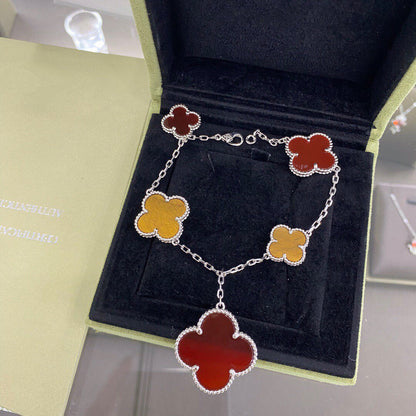 [AuraEcho Jewelry]CLOVER 5 MOTIFS SIVLER CARNELIAN TIGER EYE BRACELET
