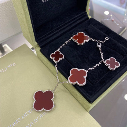 [AuraEcho Jewelry]CLOVER 5 MOTIFS SIVLER CARNELIAN BRACELET