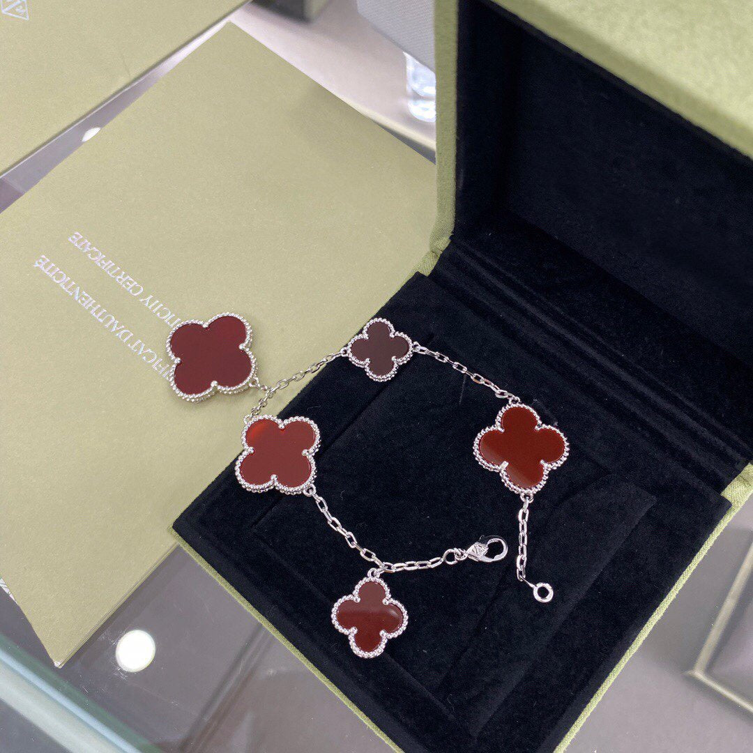 [AuraEcho Jewelry]CLOVER 5 MOTIFS SIVLER CARNELIAN BRACELET