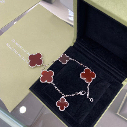 [AuraEcho Jewelry]CLOVER 5 MOTIFS SIVLER CARNELIAN BRACELET