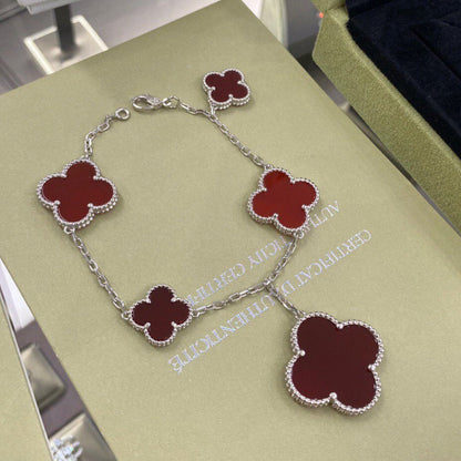 [AuraEcho Jewelry]CLOVER 5 MOTIFS SIVLER CARNELIAN BRACELET