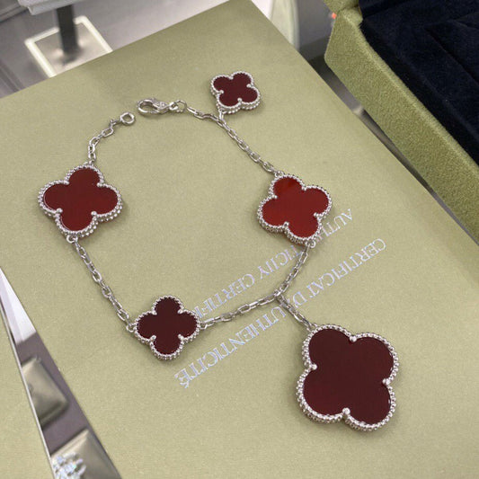 [AuraEcho Jewelry]CLOVER 5 MOTIFS SIVLER CARNELIAN BRACELET
