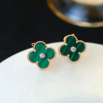 [AuraEcho Jewelry]CLOVER MEDIUM 1 MOTIFS MALACHITE DIAMOND EARRINGS