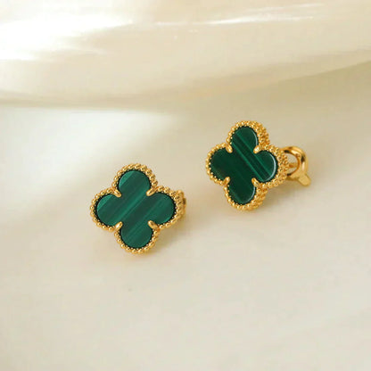 [AuraEcho Jewelry]CLOVER MEDIUM 1 MOTIFS MALACHITE  EARRINGS