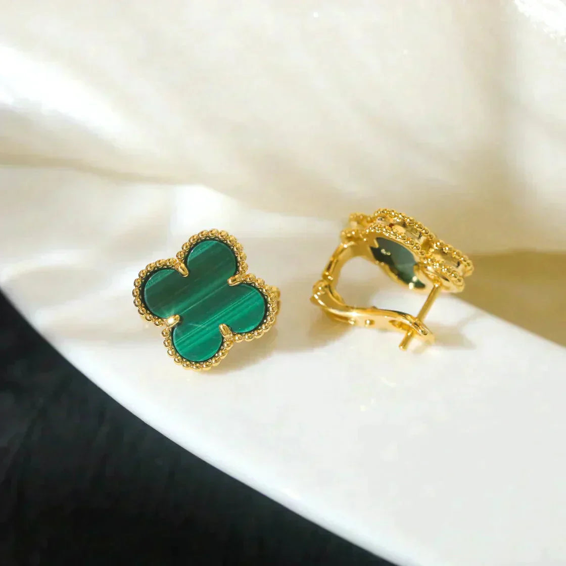 [AuraEcho Jewelry]CLOVER MEDIUM 1 MOTIFS MALACHITE  EARRINGS