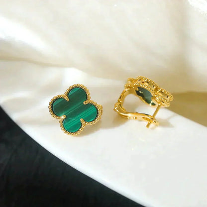 [AuraEcho Jewelry]CLOVER MEDIUM 1 MOTIFS MALACHITE  EARRINGS