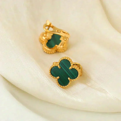 [AuraEcho Jewelry]CLOVER MEDIUM 1 MOTIFS MALACHITE  EARRINGS