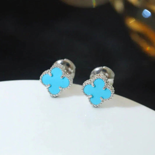 [AuraEcho Jewelry]CLOVER MINI 9.5MM ONYX STUD EARRINGS SILVER