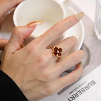 [AuraEcho Jewelry]CLOVER CARNELIAN RING ROSE GOLD DIAMOND