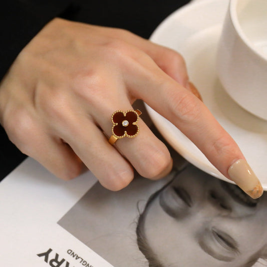 [AuraEcho Jewelry]CLOVER CARNELIAN RING ROSE GOLD DIAMOND