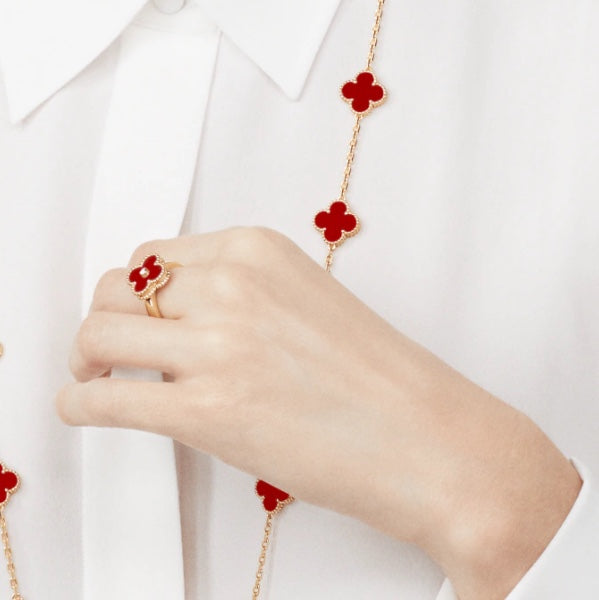 [AuraEcho Jewelry]CLOVER CARNELIAN RING ROSE GOLD DIAMOND