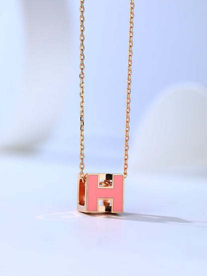 [AuraEcho Jewelry]H CAGE PINK GOLD NECKLACE