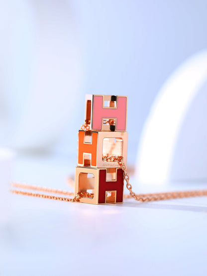 [AuraEcho Jewelry]H CAGE PINK GOLD NECKLACE
