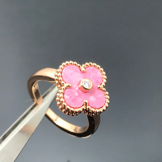 [AuraEcho Jewelry]CLOVER RHODONITE ROSE GOLD RING