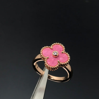 [AuraEcho Jewelry]CLOVER RHODONITE ROSE GOLD RING