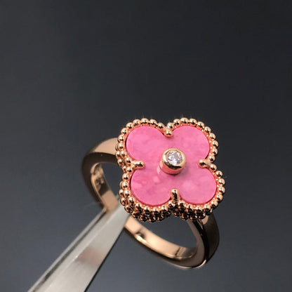 [AuraEcho Jewelry]CLOVER RHODONITE ROSE GOLD RING