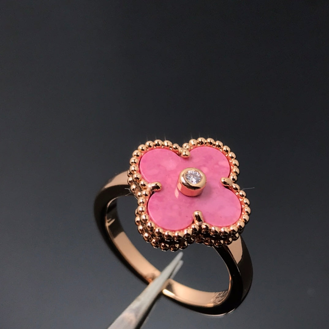 [AuraEcho Jewelry]CLOVER RHODONITE ROSE GOLD RING