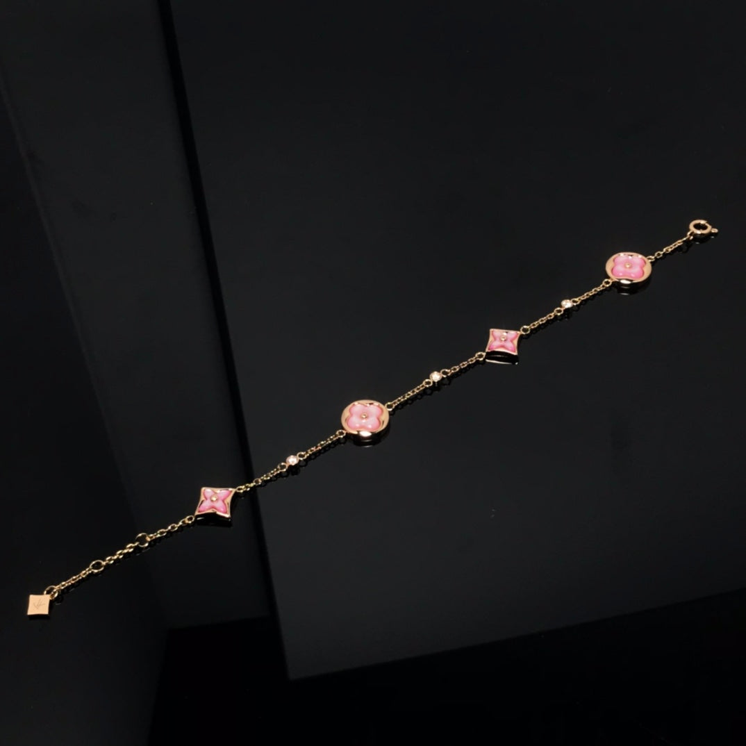 [AuraEcho Jewelry]STAR AND SUN 4 MOTIF PINK MOP PINK GOLD BRACELET