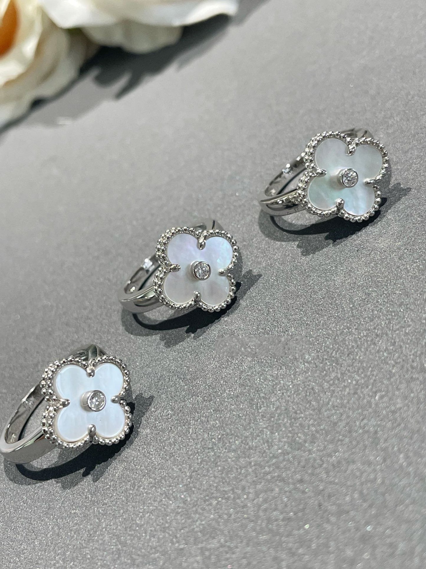 [AuraEcho Jewelry]CLOVER SILVER MOP DIAMOND RING