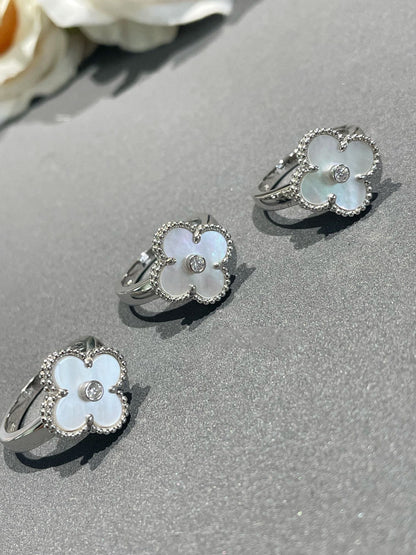 [AuraEcho Jewelry]CLOVER SILVER MOP DIAMOND RING