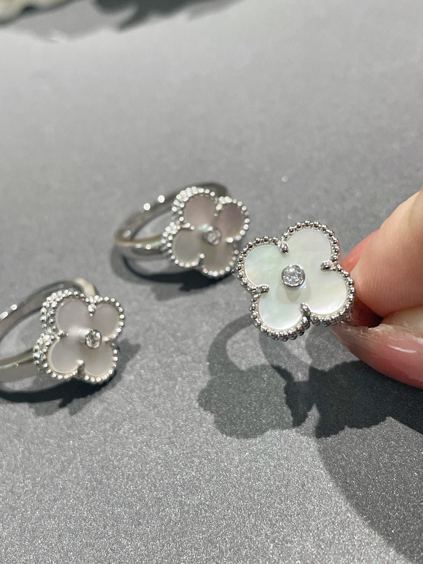 [AuraEcho Jewelry]CLOVER SILVER MOP DIAMOND RING
