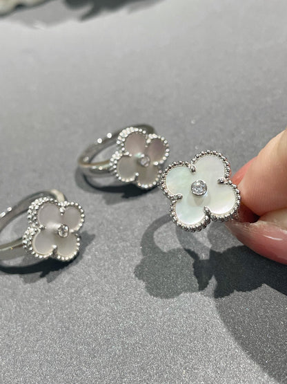 [AuraEcho Jewelry]CLOVER SILVER MOP DIAMOND RING