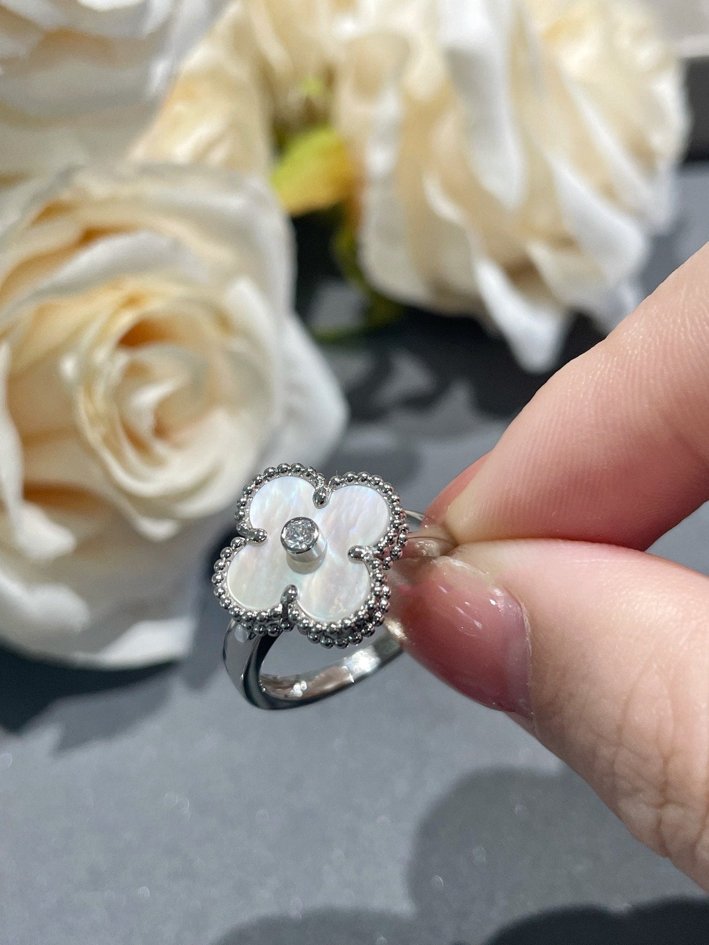 [AuraEcho Jewelry]CLOVER SILVER MOP DIAMOND RING