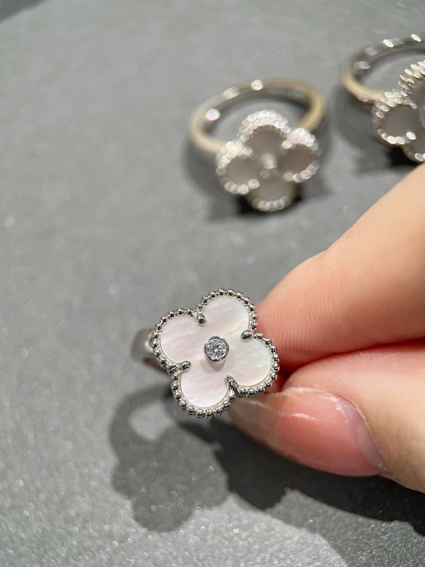 [AuraEcho Jewelry]CLOVER SILVER MOP DIAMOND RING