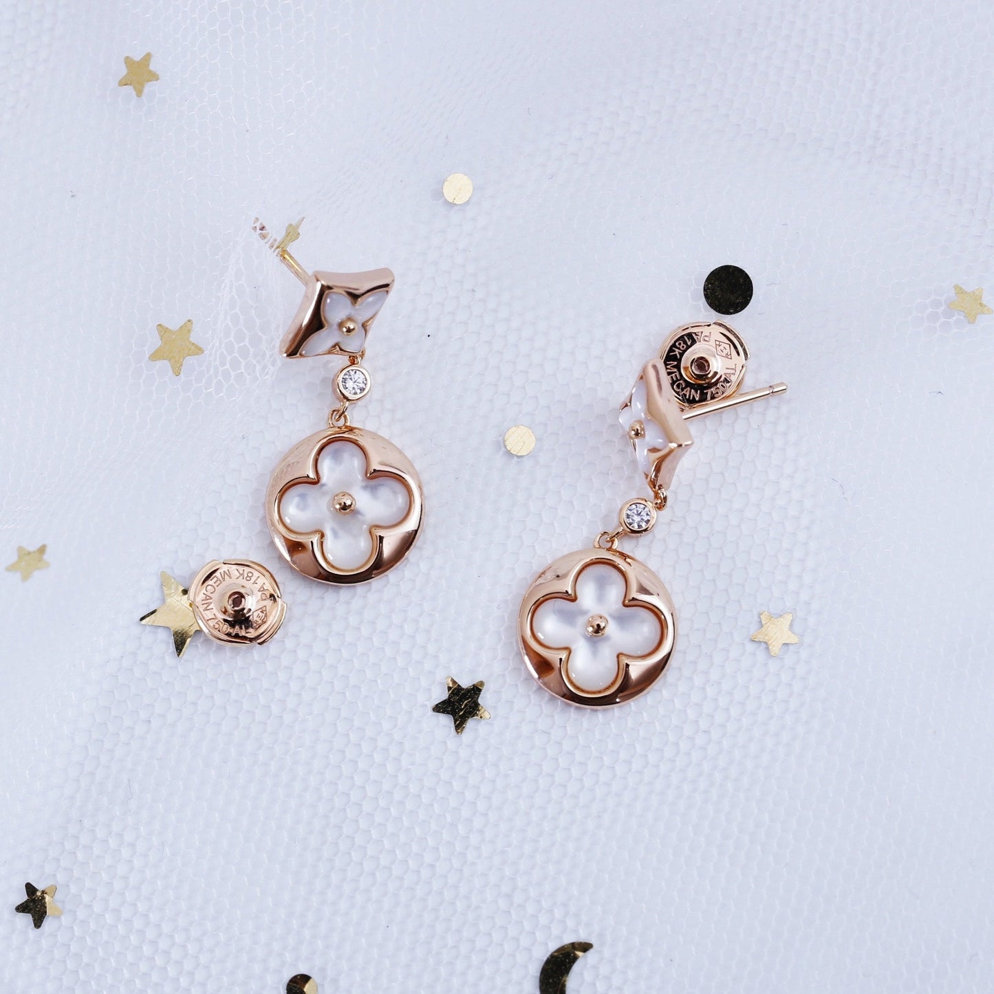 [AuraEcho Jewelry]STAR AND SUN PINK GOLD MOP DROP EARRINGS