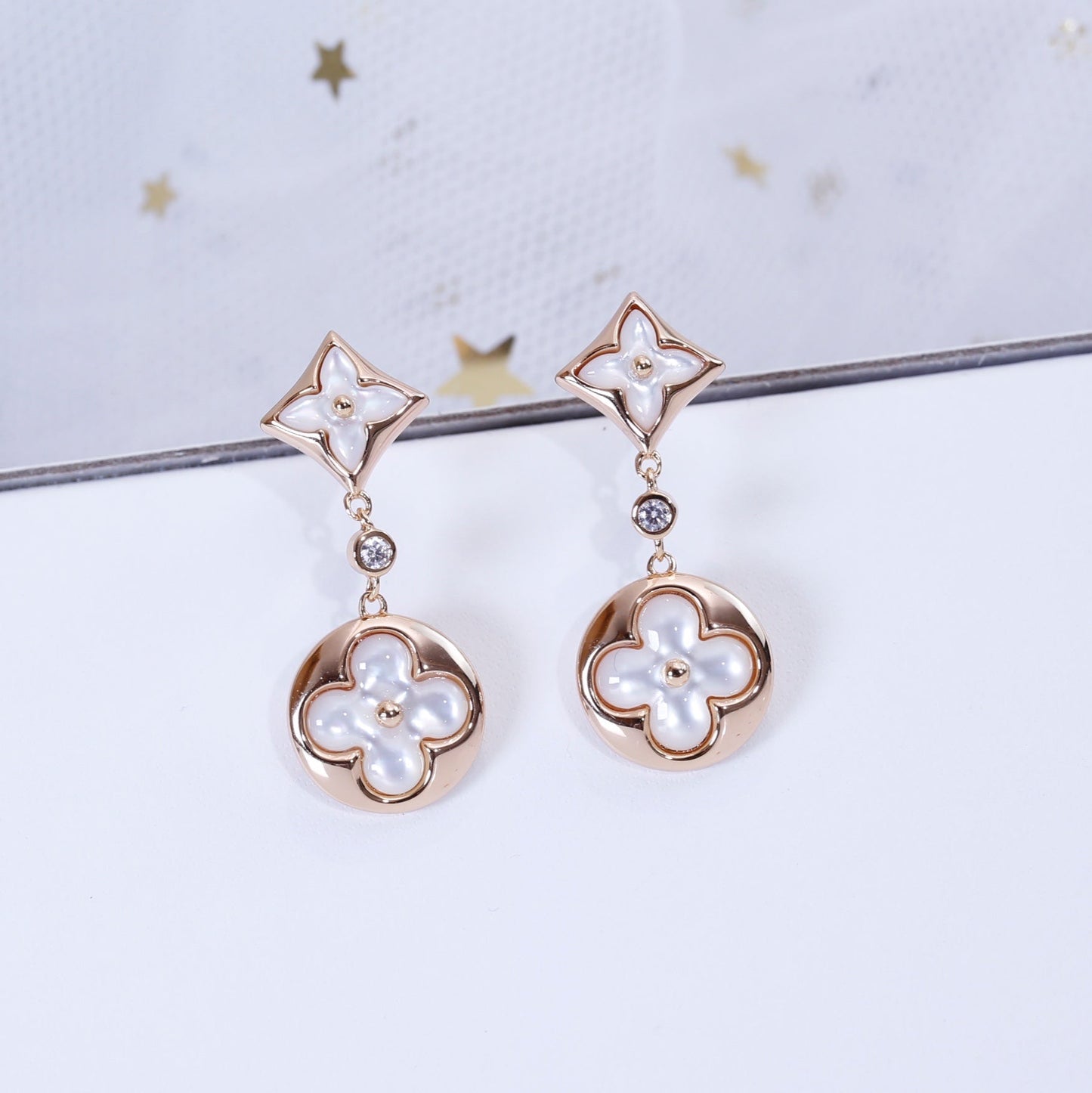 [AuraEcho Jewelry]STAR AND SUN PINK GOLD MOP DROP EARRINGS
