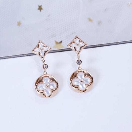 [AuraEcho Jewelry]STAR AND SUN PINK GOLD MOP DROP EARRINGS